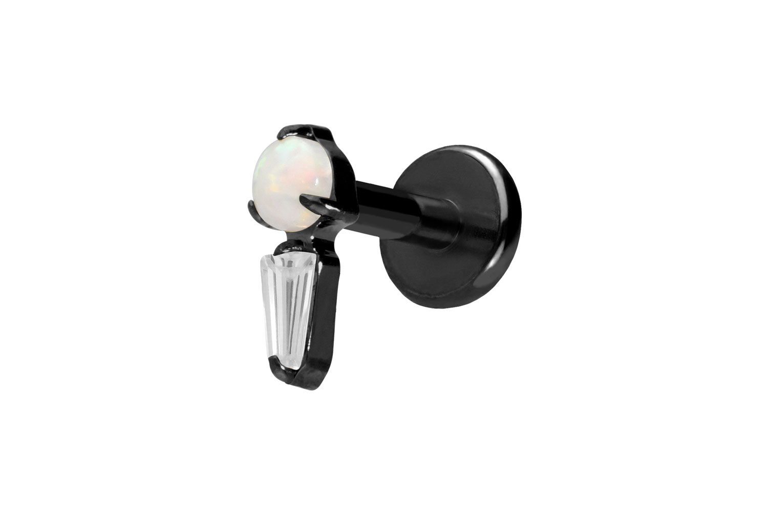 Titan Labret Piercing mit Push Fit SYNTHETISCHER OPAL + KRISTALLRECHTECK